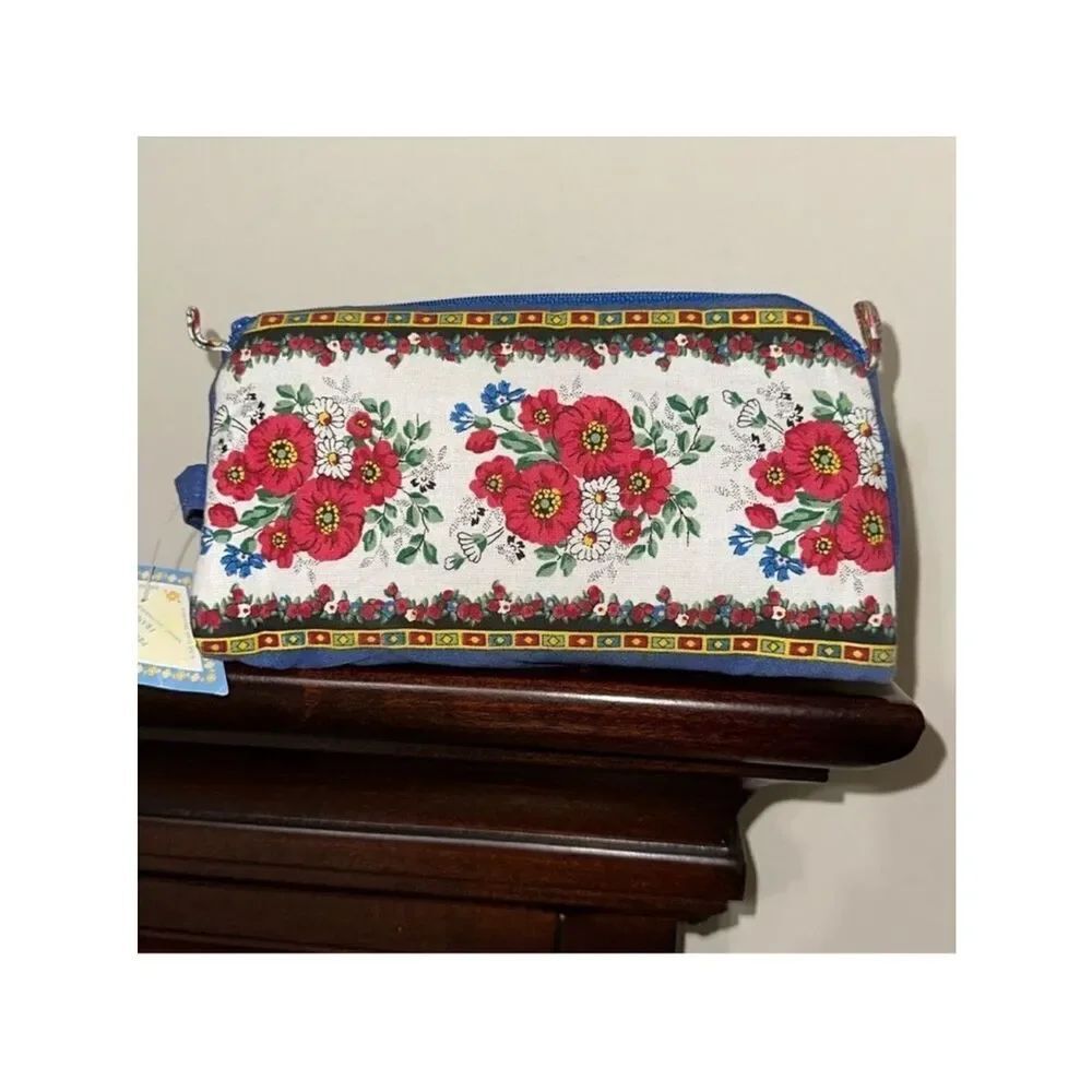 MARAT D’AVIGNON Floral Red White Blue French Artisan Cosmetic Toiletry Bag